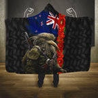 New Zealand Kiwi Soldier ANZAC Hooded Blanket Red Poppy Flower and Silver Fern Pattern