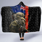 New Zealand Kiwi Soldier ANZAC Hooded Blanket Red Poppy Flower and Silver Fern Pattern