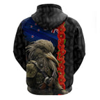 New Zealand Kiwi Soldier ANZAC Hoodie Red Poppy Flower and Silver Fern Pattern