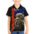 New Zealand Kiwi Soldier ANZAC Kid Hawaiian Shirt Red Poppy Flower and Silver Fern Pattern