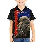 New Zealand Kiwi Soldier ANZAC Kid Hawaiian Shirt Red Poppy Flower and Silver Fern Pattern