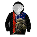 New Zealand Kiwi Soldier ANZAC Kid Hoodie Red Poppy Flower and Silver Fern Pattern