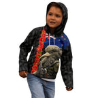 New Zealand Kiwi Soldier ANZAC Kid Hoodie Red Poppy Flower and Silver Fern Pattern