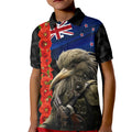 New Zealand Kiwi Soldier ANZAC Kid Polo Shirt Red Poppy Flower and Silver Fern Pattern