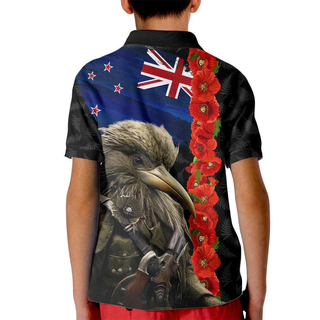 New Zealand Kiwi Soldier ANZAC Kid Polo Shirt Red Poppy Flower and Silver Fern Pattern