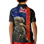New Zealand Kiwi Soldier ANZAC Kid Polo Shirt Red Poppy Flower and Silver Fern Pattern