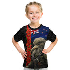 New Zealand Kiwi Soldier ANZAC Kid T Shirt Red Poppy Flower and Silver Fern Pattern