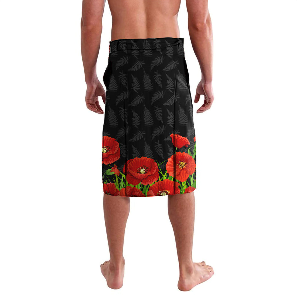 New Zealand Kiwi Soldier ANZAC Lavalava Red Poppy Flower and Silver Fern Pattern