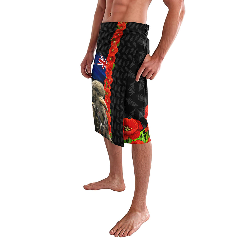 New Zealand Kiwi Soldier ANZAC Lavalava Red Poppy Flower and Silver Fern Pattern