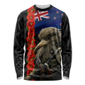 New Zealand Kiwi Soldier ANZAC Long Sleeve Shirt Red Poppy Flower and Silver Fern Pattern
