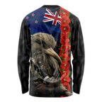 New Zealand Kiwi Soldier ANZAC Long Sleeve Shirt Red Poppy Flower and Silver Fern Pattern