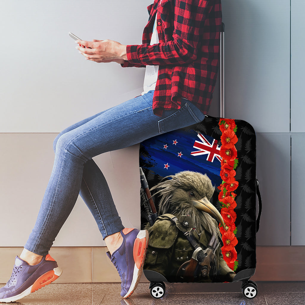 New Zealand Kiwi Soldier ANZAC Luggage Cover Red Poppy Flower and Silver Fern Pattern