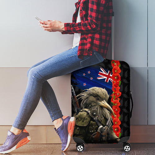 New Zealand Kiwi Soldier ANZAC Luggage Cover Red Poppy Flower and Silver Fern Pattern
