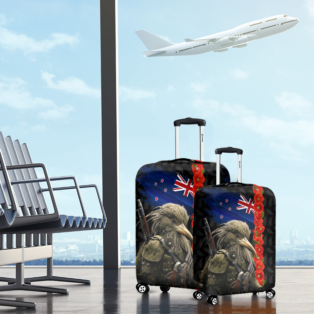 New Zealand Kiwi Soldier ANZAC Luggage Cover Red Poppy Flower and Silver Fern Pattern
