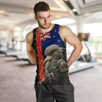 New Zealand Kiwi Soldier ANZAC Men Tank Top Red Poppy Flower and Silver Fern Pattern