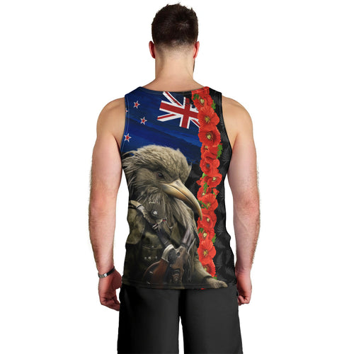 New Zealand Kiwi Soldier ANZAC Men Tank Top Red Poppy Flower and Silver Fern Pattern