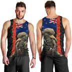 New Zealand Kiwi Soldier ANZAC Men Tank Top Red Poppy Flower and Silver Fern Pattern