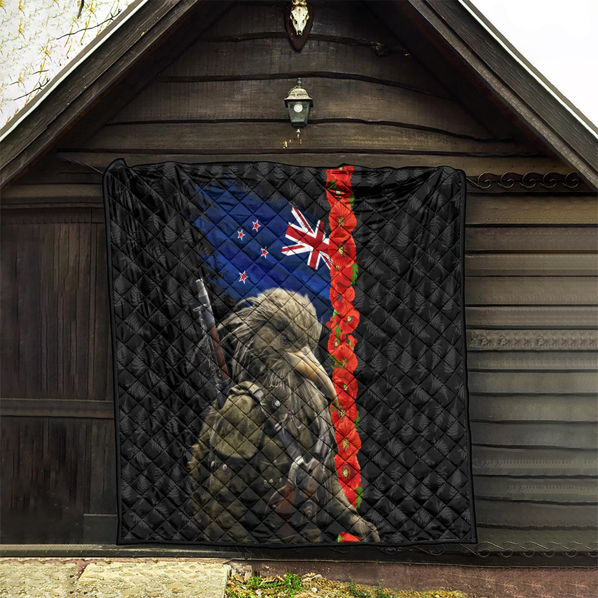 New Zealand Kiwi Soldier ANZAC Quilt Red Poppy Flower and Silver Fern Pattern