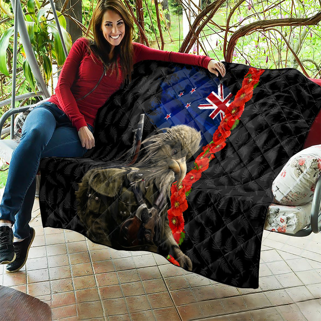 New Zealand Kiwi Soldier ANZAC Quilt Red Poppy Flower and Silver Fern Pattern