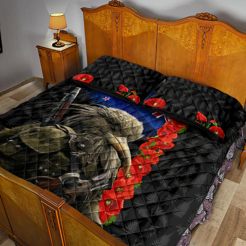 New Zealand Kiwi Soldier ANZAC Quilt Bed Set Red Poppy Flower and Silver Fern Pattern