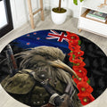 New Zealand Kiwi Soldier ANZAC Round Carpet Red Poppy Flower and Silver Fern Pattern