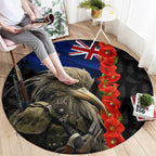 New Zealand Kiwi Soldier ANZAC Round Carpet Red Poppy Flower and Silver Fern Pattern