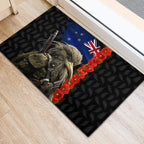 New Zealand Kiwi Soldier ANZAC Rubber Doormat Red Poppy Flower and Silver Fern Pattern