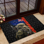 New Zealand Kiwi Soldier ANZAC Rubber Doormat Red Poppy Flower and Silver Fern Pattern