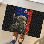 New Zealand Kiwi Soldier ANZAC Rubber Doormat Red Poppy Flower and Silver Fern Pattern