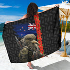 New Zealand Kiwi Soldier ANZAC Sarong Red Poppy Flower and Silver Fern Pattern