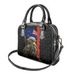 New Zealand Kiwi Soldier ANZAC Shoulder Handbag Red Poppy Flower and Silver Fern Pattern