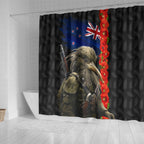 New Zealand Kiwi Soldier ANZAC Shower Curtain Red Poppy Flower and Silver Fern Pattern