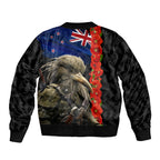 New Zealand Kiwi Soldier ANZAC Sleeve Zip Bomber Jacket Red Poppy Flower and Silver Fern Pattern