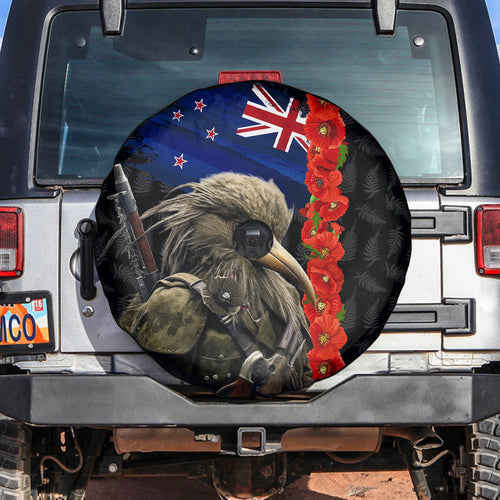 New Zealand Kiwi Soldier ANZAC Spare Tire Cover Red Poppy Flower and Silver Fern Pattern