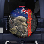 New Zealand Kiwi Soldier ANZAC Spare Tire Cover Red Poppy Flower and Silver Fern Pattern