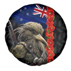 New Zealand Kiwi Soldier ANZAC Spare Tire Cover Red Poppy Flower and Silver Fern Pattern