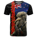 New Zealand Kiwi Soldier ANZAC T Shirt Red Poppy Flower and Silver Fern Pattern