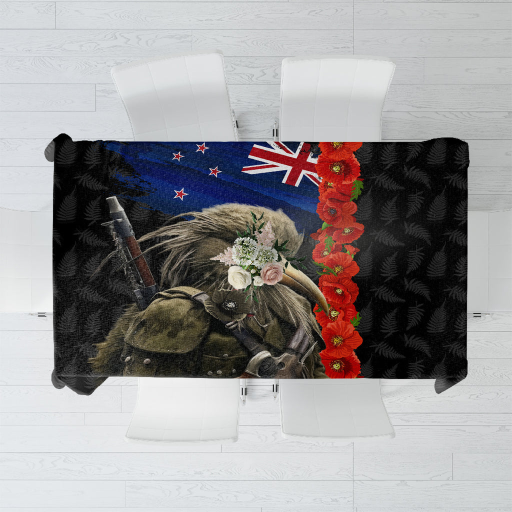 New Zealand Kiwi Soldier ANZAC Tablecloth Red Poppy Flower and Silver Fern Pattern