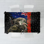 New Zealand Kiwi Soldier ANZAC Tablecloth Red Poppy Flower and Silver Fern Pattern