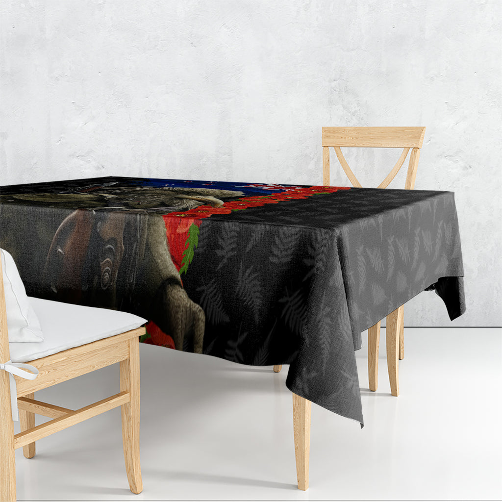 New Zealand Kiwi Soldier ANZAC Tablecloth Red Poppy Flower and Silver Fern Pattern