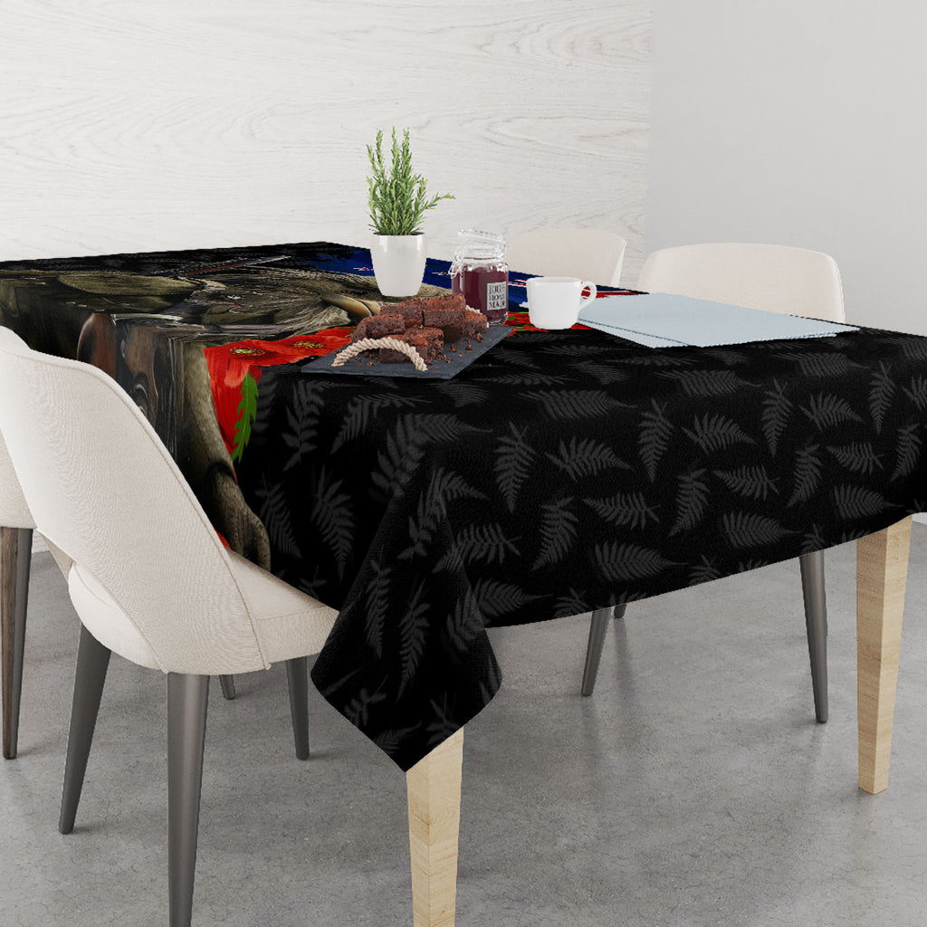 New Zealand Kiwi Soldier ANZAC Tablecloth Red Poppy Flower and Silver Fern Pattern