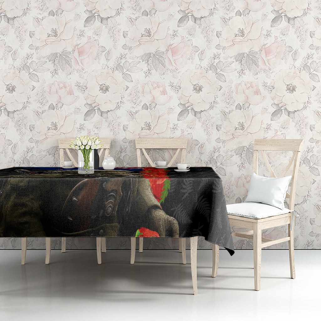 New Zealand Kiwi Soldier ANZAC Tablecloth Red Poppy Flower and Silver Fern Pattern
