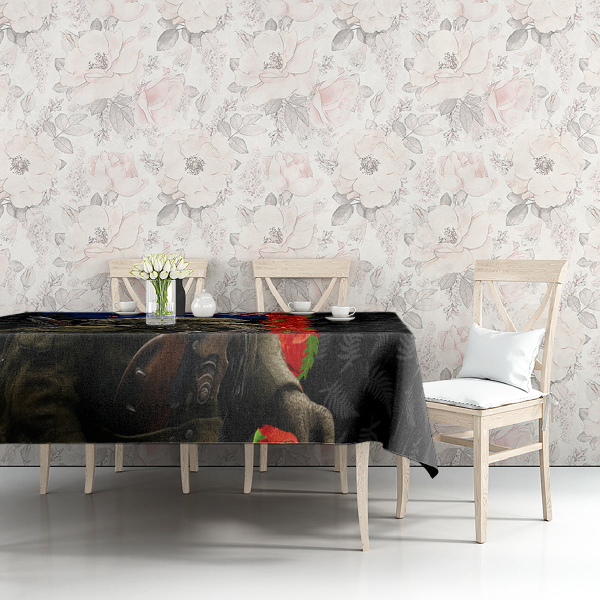 New Zealand Kiwi Soldier ANZAC Tablecloth Red Poppy Flower and Silver Fern Pattern