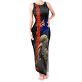 New Zealand Kiwi Soldier ANZAC Tank Maxi Dress Red Poppy Flower and Silver Fern Pattern