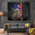 New Zealand Kiwi Soldier ANZAC Tapestry Red Poppy Flower and Silver Fern Pattern