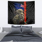 New Zealand Kiwi Soldier ANZAC Tapestry Red Poppy Flower and Silver Fern Pattern