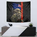 New Zealand Kiwi Soldier ANZAC Tapestry Red Poppy Flower and Silver Fern Pattern