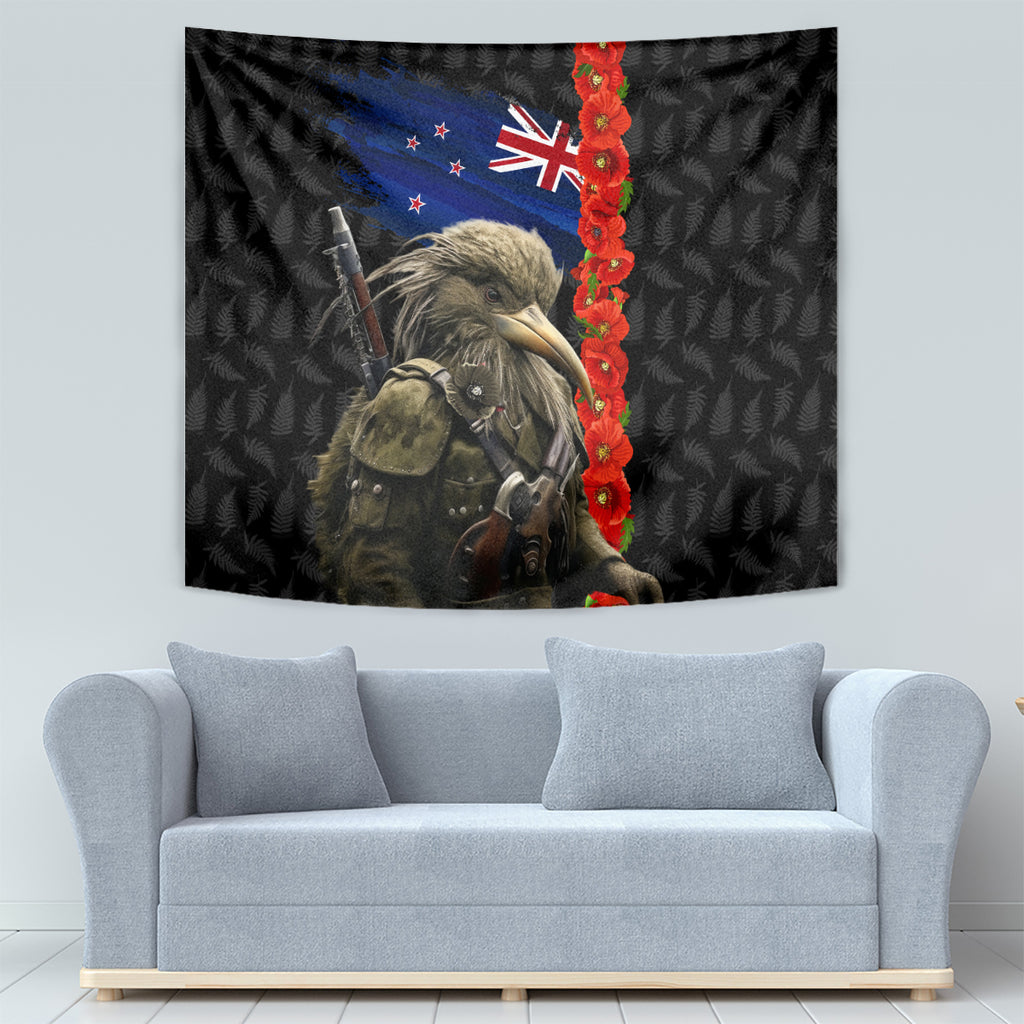 New Zealand Kiwi Soldier ANZAC Tapestry Red Poppy Flower and Silver Fern Pattern