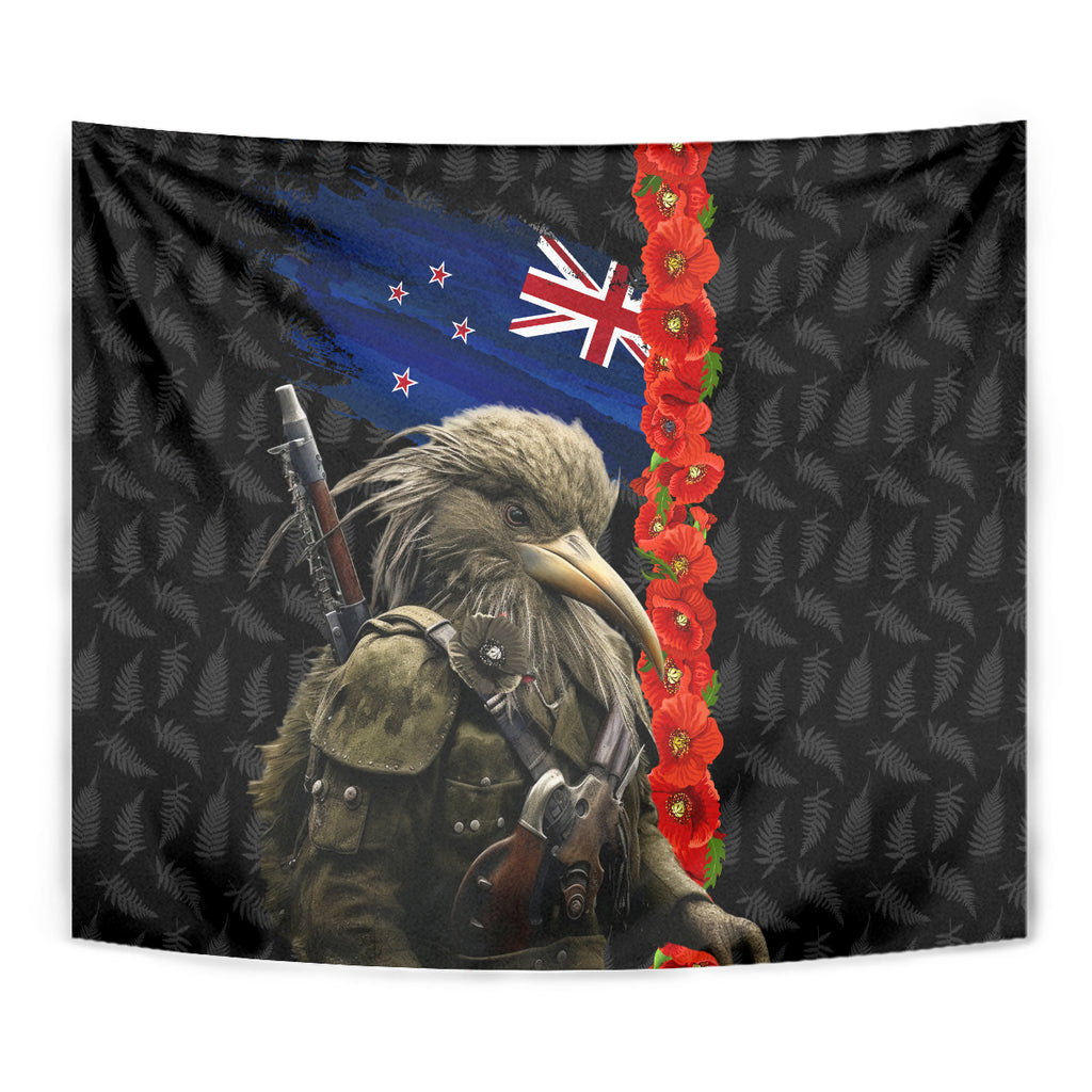New Zealand Kiwi Soldier ANZAC Tapestry Red Poppy Flower and Silver Fern Pattern