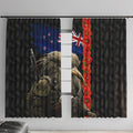 New Zealand Kiwi Soldier ANZAC Window Curtain Red Poppy Flower and Silver Fern Pattern
